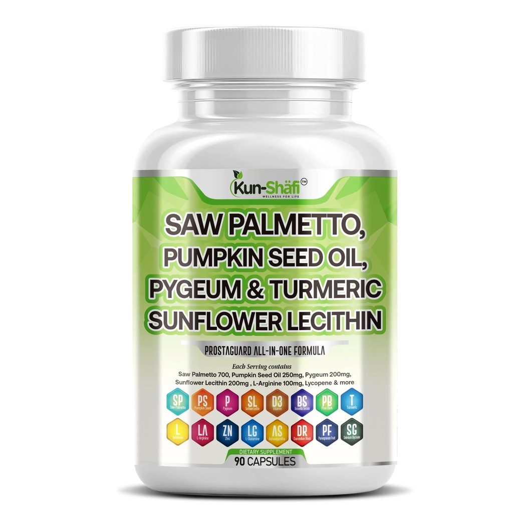 Sega Palmetto con ortica, Pygeum, Semi di zucca, Lecitina di girasole, Turmeric & Ashwagandha – Supporto alla prostata per gli uomini con Licopene & Vitamina D3 – 90 capsule