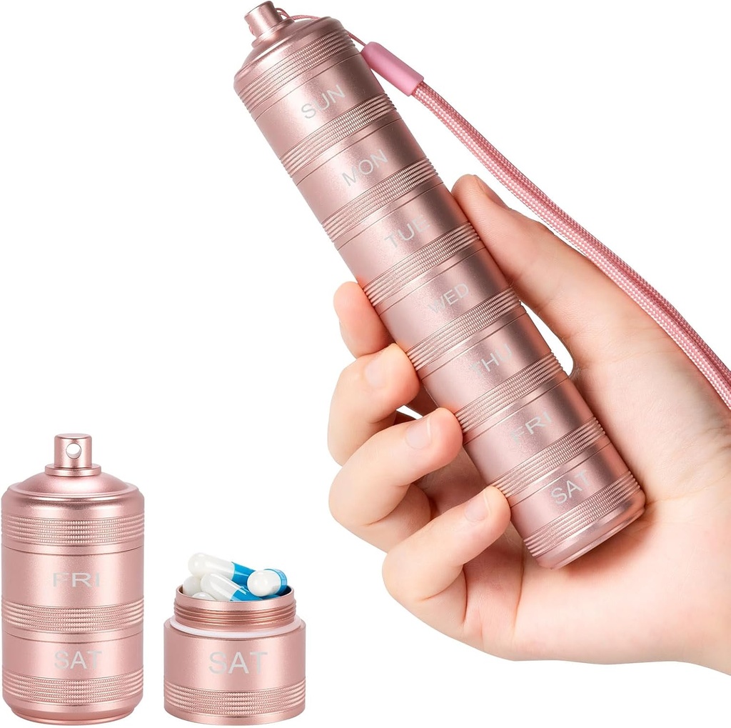 Portable Metal Pill Medicine Organizer - Cassa impermeabile Pill Compact Travel Pill Box settimanale in lega di alluminio, 7 giorni Daily Pill Organizer Holder per piccole pillole, rosa S