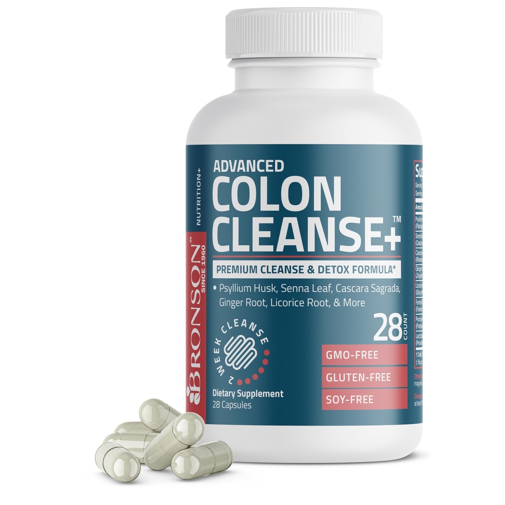 Bronson Advanced Colon Cleanse Premium 14 giorni Cleanse & Detox Formula con Psyllium Husk, Senna Leaf, Cascara Sagrada, Ginger Root, Licorice Root & More, Non-GMO, 28 capsule