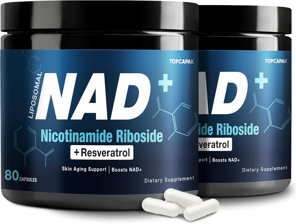 NAD+ Supplemento 1000mg - Nicotinamide Riboside (NR) e Resveratrolo, Liposomal NAD di ingredienti biologici puri per le donne e gli uomini invecchiamento sano, cervello e energia cellulare, 80 capsule(2Pcs)
