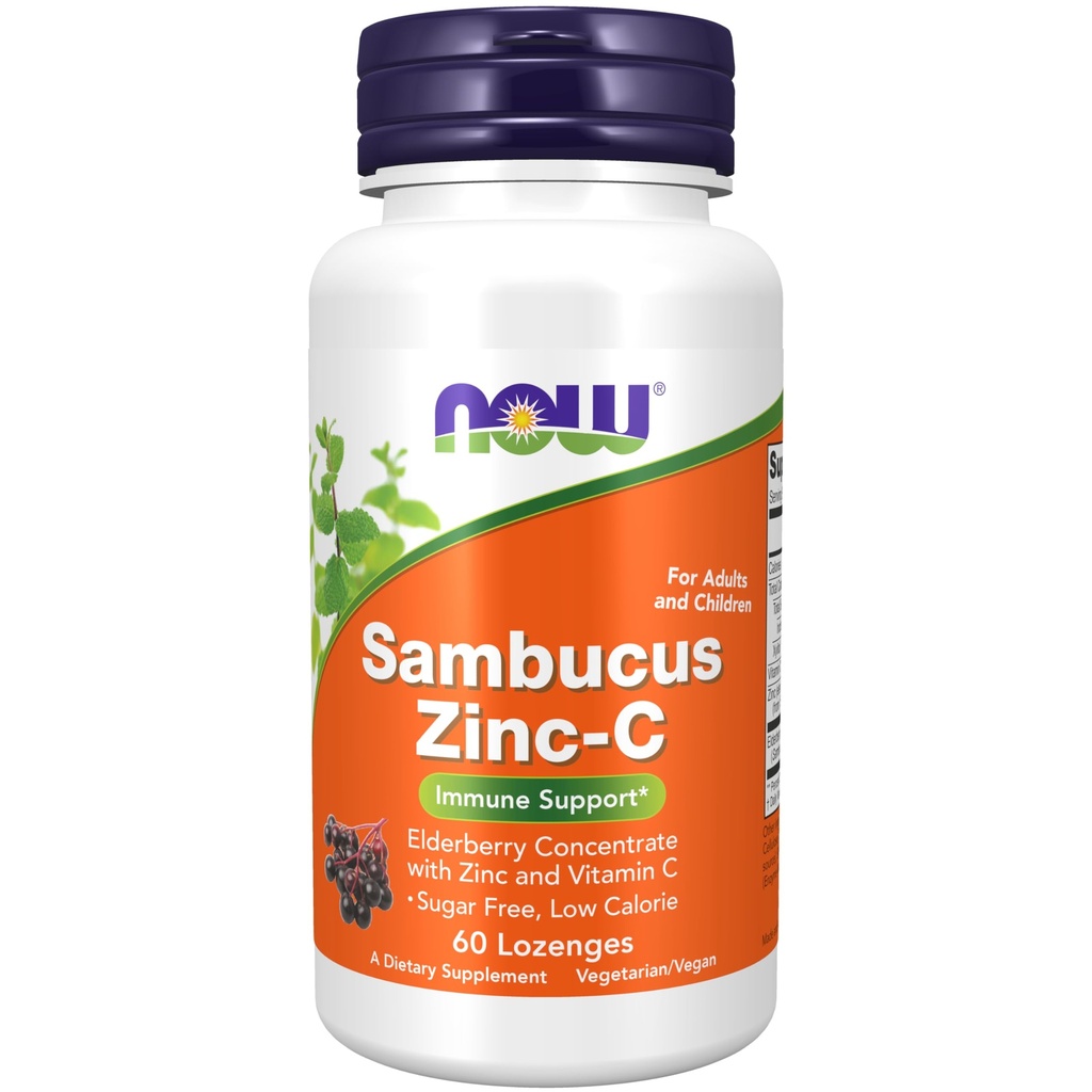 NOW Integratori alimentari, Sambucus Zinc-C con concentrato di sambuco e vitamina C, 60 Lozenges