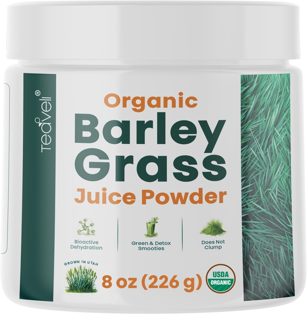 Estratto di succo d'erba di orzo biologico di Teaveli - crudo, Utah coltivato di succo d'erba di orzo per il succo di grano- composto in USA senza glutine, additivi o conservativi- 8 oz (226 grammi)
