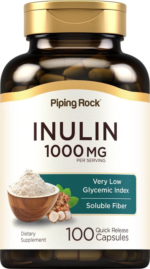 Piping Rock Organic Inulin Capsule 1000 mg | 100 Count | Low Glycemic Index | Soluble Fiber Supplement | Non-GMO, Gluten Free