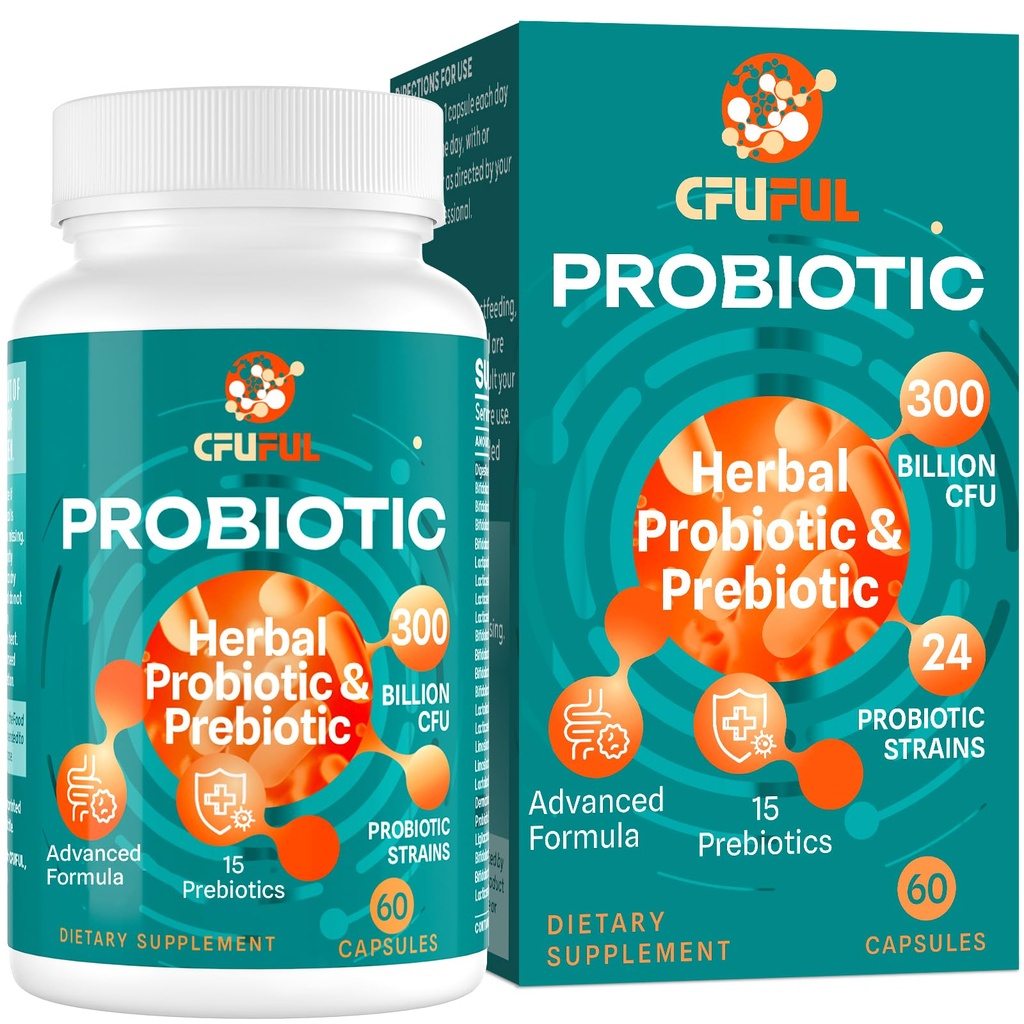 Probiotici per donne e uomini - 300 miliardi di CFU, 24 strati probiotici + 15 erbe biologiche Prebiotici miscela, per la salute generale del fegato digestivo, Immune, costipazione & Bloating, Shelf Stable - 2 mesi di alimentazione