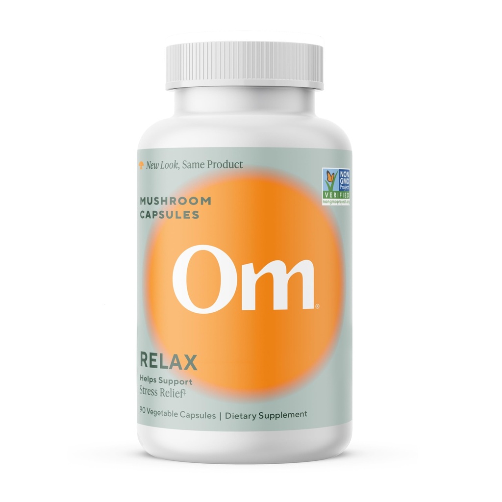 OM MUSHROOM SUPERFOOD Relax Mushroom Capsule, 90 Conte, 30 Giorni, Funghi Reishi, Ashwagandha, GABA, L-teanina, Magnesio, Adaptogens for Stress Support (Formerly Gently Zen, Packaging May Vary)