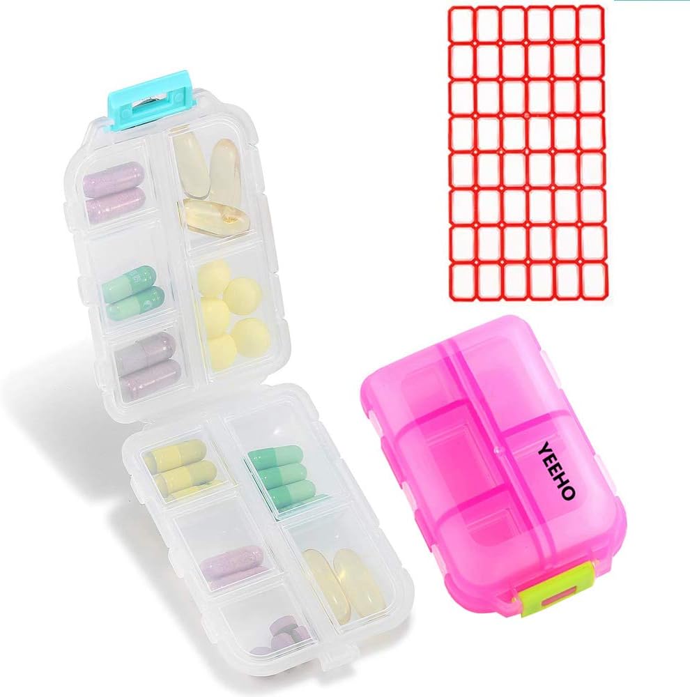 Casella di pedaggio (2 Pack) - Portatile Small Supplements Tablet Container Box con 10 scomparti - Medicina Capsule Vitamin Organizer Dispenser Holder Storage for Travel Trip Pocket Purse (Pink+White)