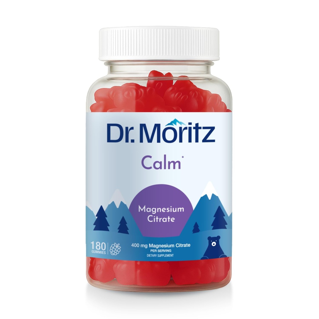 Dr. Moritz Magnesio Gummies per Adulti - Basso-Sugar 400 mg - Supporta sonno riposante- Facile da cucire Adulti e Bambini Magnesio Citrato Gummies (180 Conte) - Raspberry aromatizzato