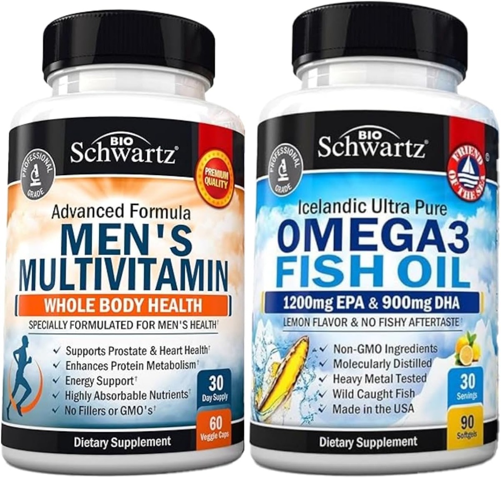Multivitaminico giornaliero avanzato con vitamina C A B D3 E e zinco (1 mese di fornitura) Plus Triple Strength Omega 3 Fish Oil Softgels (1 mese di fornitura)
