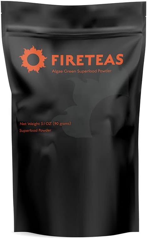 FIRE TEAS Greens Superfood Powder with Seaweed & Chlorella (Craked Cell) - Turmerico biologico, Kelp, Moringa, Stevia, Aloe Vera Extract, Ginger - Smoothies, Yogurt & Milkshakes -
