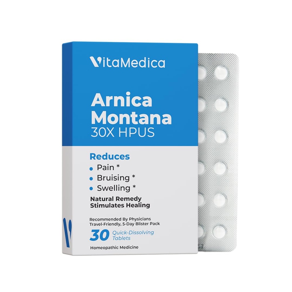 Arnica Montana 30X HPUS, Grado Clinico, Tablet rapido dissolvere, Pacchetto di recupero di cinque giorni per dolore e sollievo dal rumore dopo l'intervento chirurgico o lesioni, Guarigione naturale, Gentle on Stomach - 30 Conte