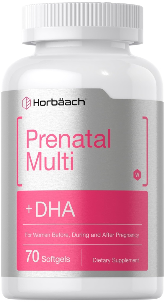 Multivitamina Prenatale delle donne Horbäach con DHA, Ferro e Acido Folico | 70 Softgels | Non-GMO & Gluten Free
