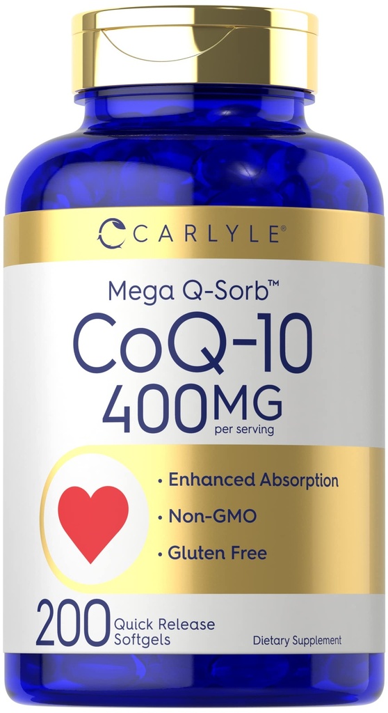 Carlyle CoQ10 400mg Softgels | 200 Count | Coenzima ad alto assorbimento Q10 | con estratto di pepe nero | Non OGM e Gluten