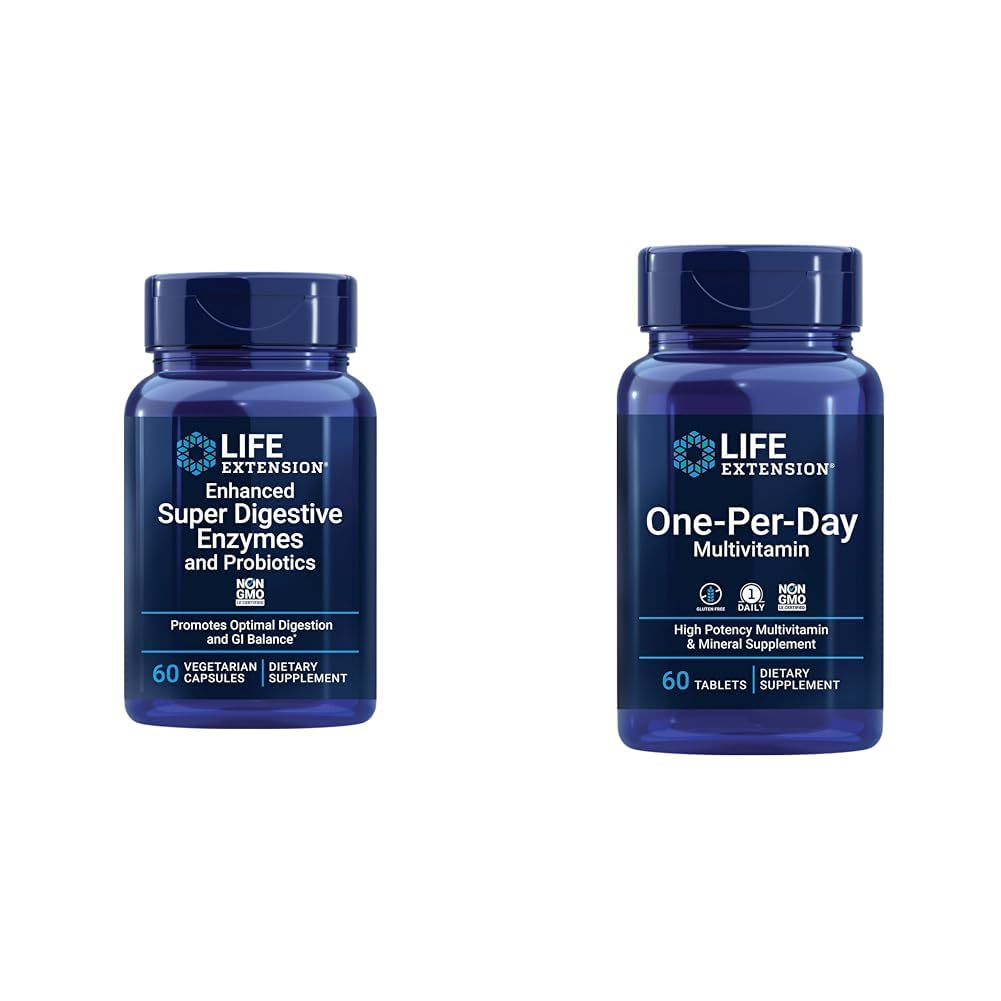 Estensione di vita Enzimi Super Digestivi Migliorati & Probiotici 60 capsule vegetariane e One-Per-Day Multivitamin 60 compresse