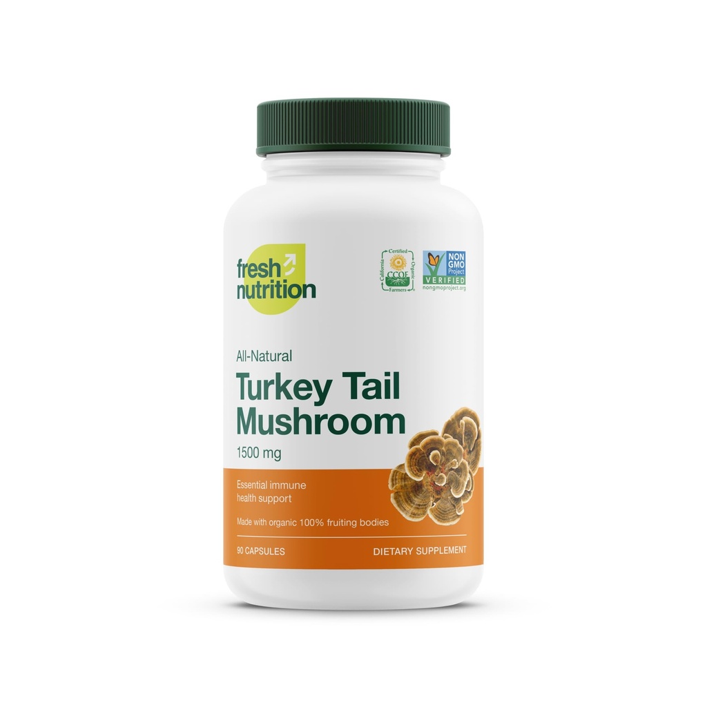 Integratore di estratto di funghi di tacchino biologico di nutrizione fresca - High in Beta Glucans – Non OGM, Vegan Friendly, Gluten-Free - 90 capsule