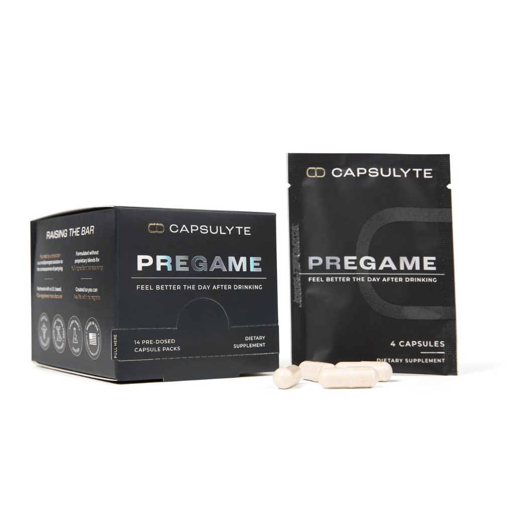Pregame | Prevenire Sentirsi sveglio dopo aver bevuto | Alcohol Aid and Liver Health | Doctor Formulated | DHM, N-Acetyl Cysteine NAC, Milk Thistle | Box of 14 Packets (56 Capsule)