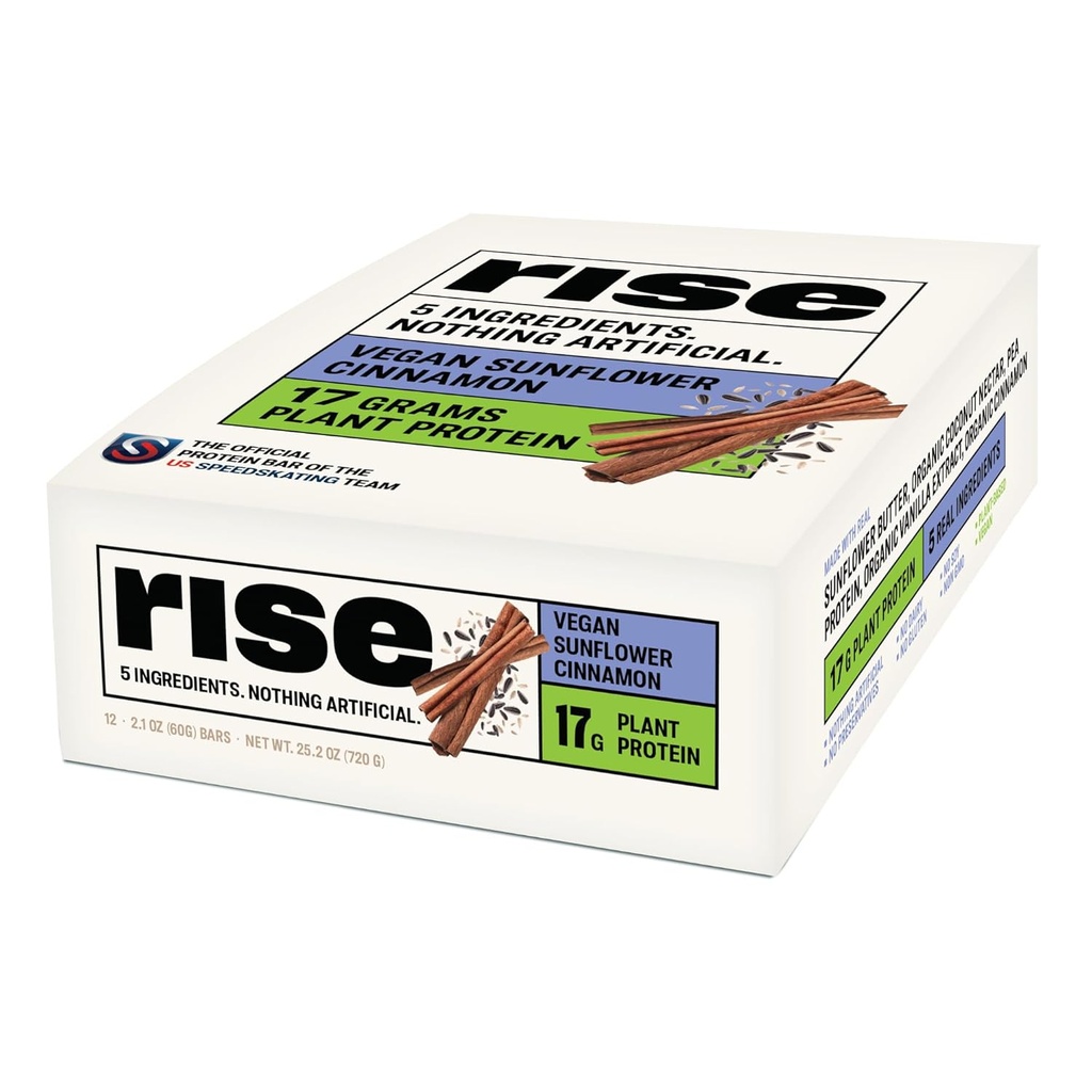 Rise Pea Protein Bar - Vegan Sunflower Cinnamon | Colazione Bar & Protein Snack 17g Protein Solo 5 ingredienti alimentari intero Soia senza glutine OGM