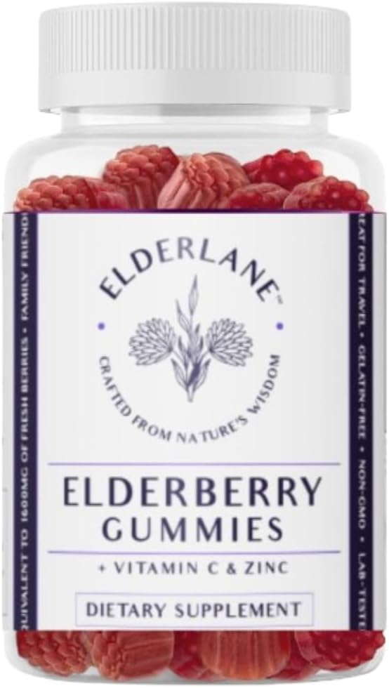Gummie Elderlane Elderlane per Adulti e Bambini - Supporto Immune - Non OGM, Vegan, Senza Glutine, Gelatin-Free - 60ct, 100mg