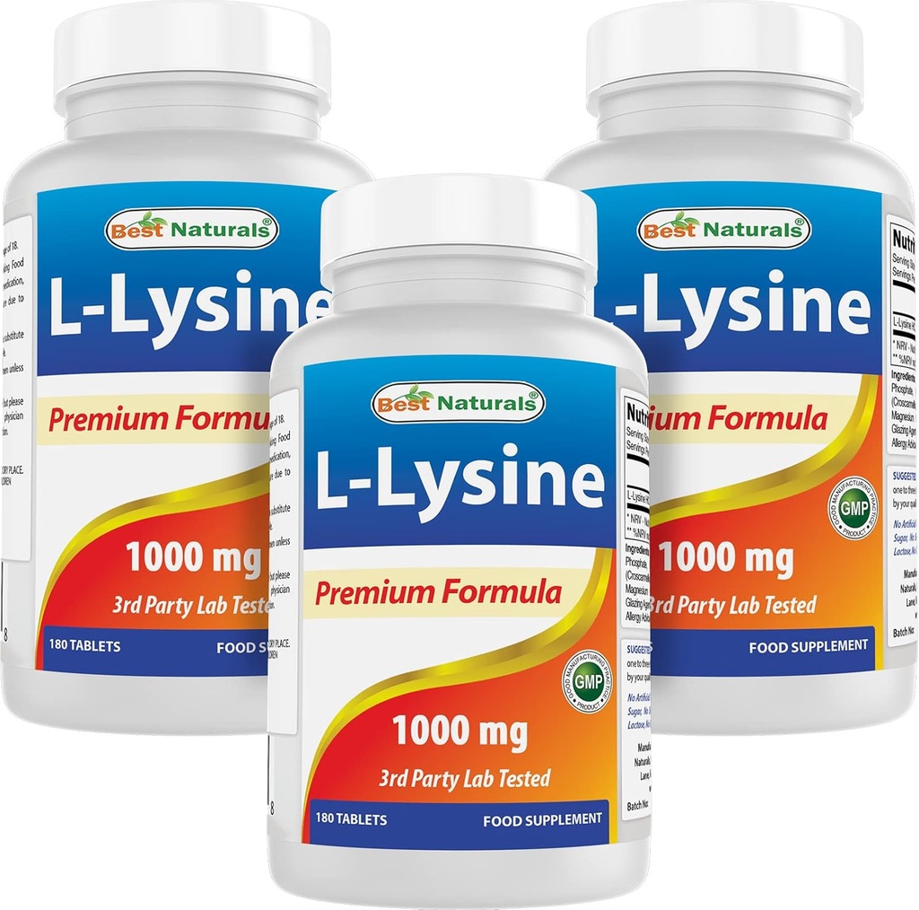 I migliori naturali L-Lysine 1000mg 180 compresse (180 conteggio (pacchetto di 1)) (3 bottiglie)