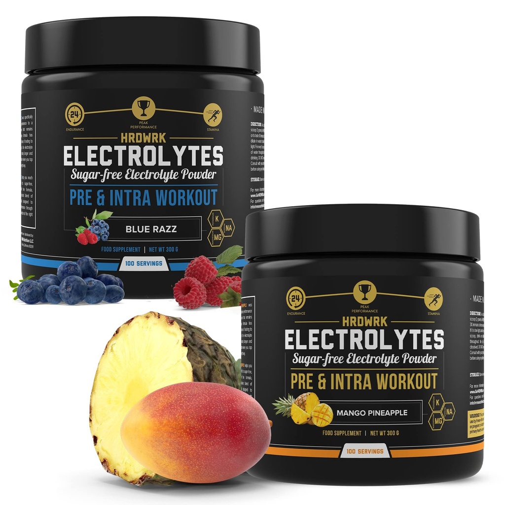 HRDWRK Electrolytes Polvere con Magnesio, Potassio - Gli elettroliti senza zucchero aumentano l'eccedenza e riducono la fatica con questo supplemento di elettroliti - Idratazione massima - Keto Friendly