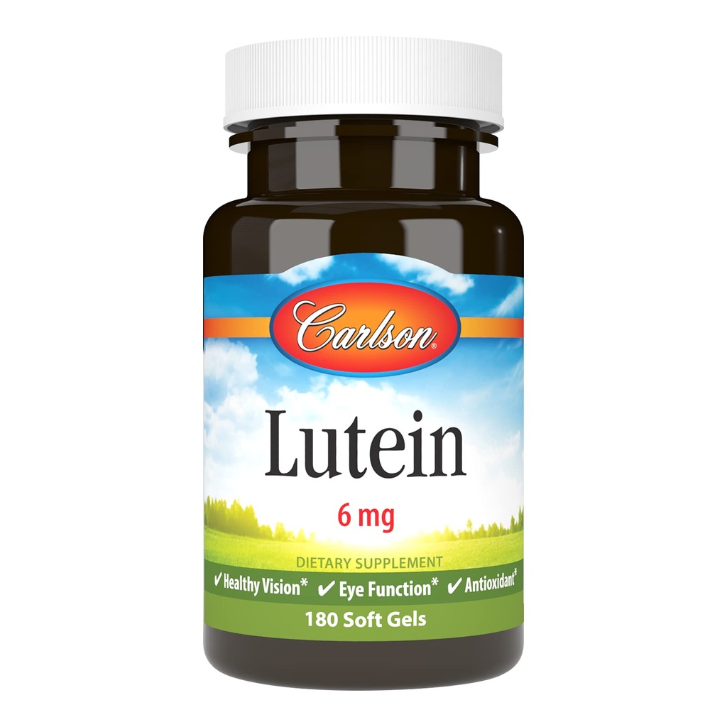 Carlson Lutein 6mg, Vision Support & Eye Health Supplement, Formula antiossidante con Zeaxanthin, 180 Softgels