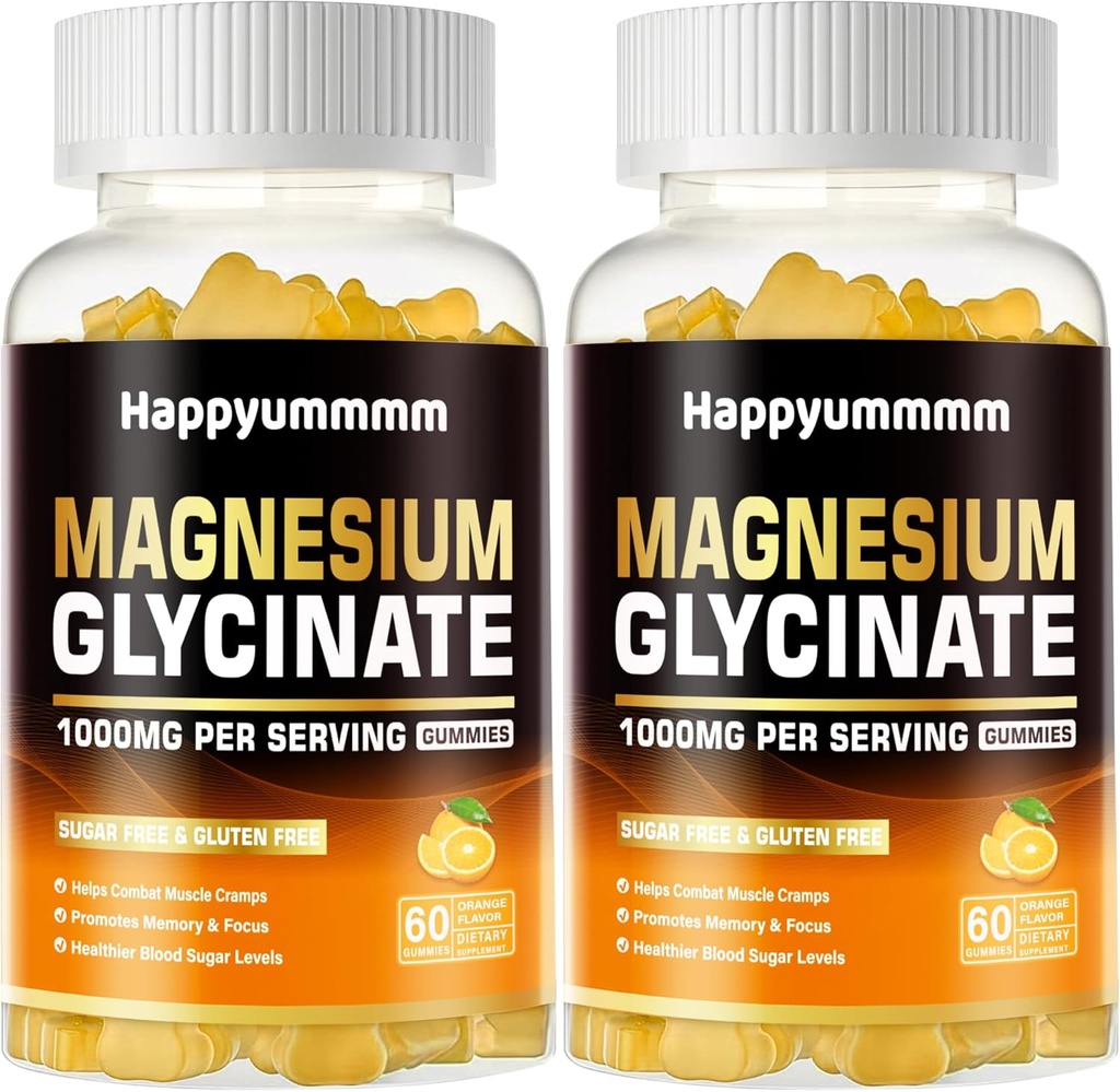 Magnesio Glycinate Gummies 1000mg - Zucchero Gratuito Magnesio Potassio Supplemento con Vitamina D, B6, CoQ10 per Calma Mood & Sleep Support - 120 Gummie Arancione.