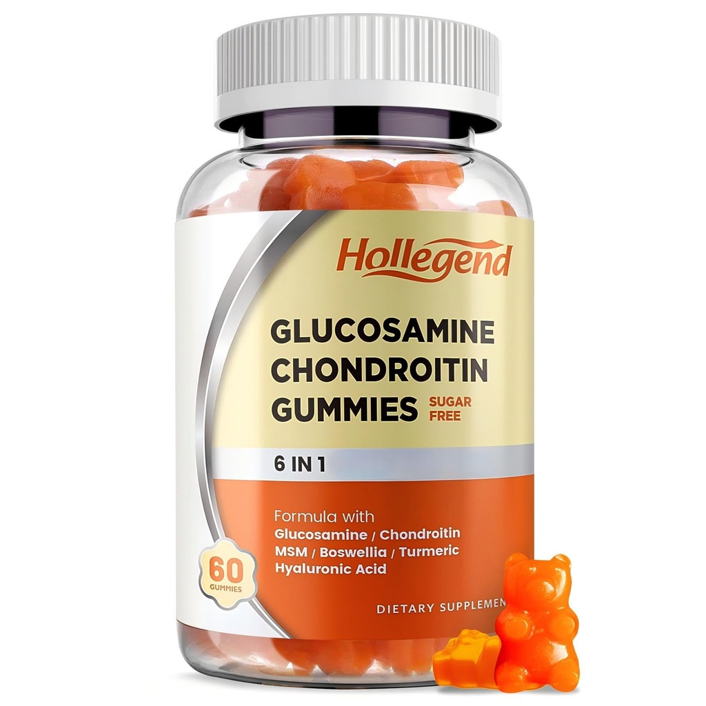Glucosamina Condroitin Gummies Zucchero Libero, Gummies Integratori per Adulti Uomini & Donne, 60 Conte