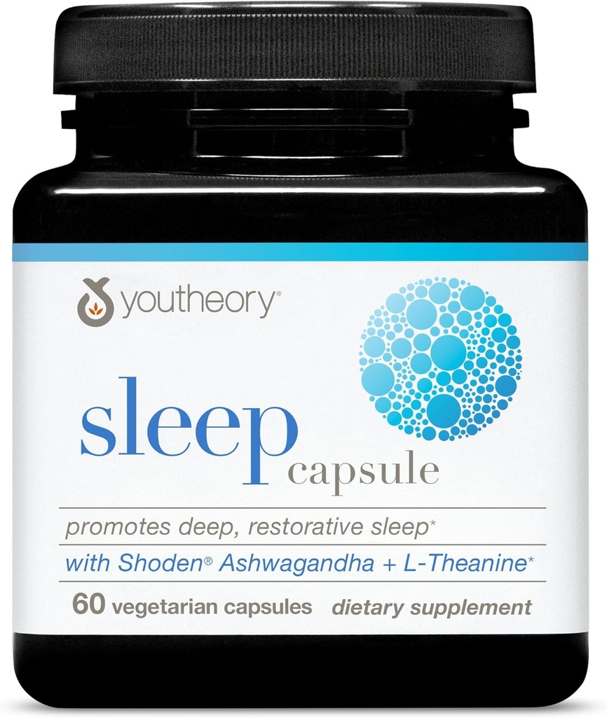 Youtheory Sleep Capsule - Vegan Sleep Support Supplement con Passion Flower, Lemon Balm, L-theanine & Ashwagandha* - 60 Capsule Vegetariani