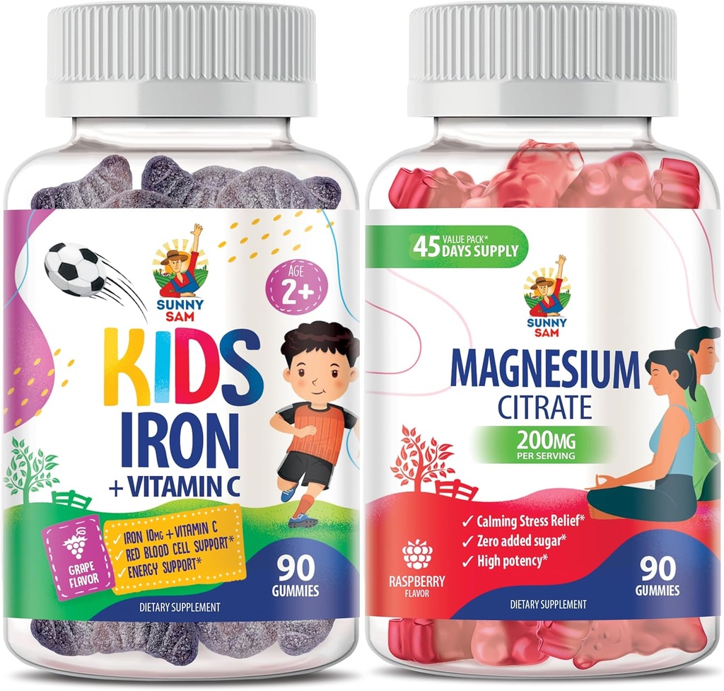 Gummie di magnesio per adulti e gommoni di ferro per bambini e adulti - Vitamine di ferro con vitamina C.