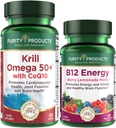 Prodotti di purezza Bundle - Krill Omega 50+ con CoQ10 + B-12 Energy Melt - Krill Omega 50+ con CoQ10 (olio di oliva, olio di pesce, CoQ10, vitamina D) B-12 Berry Melt (Methylcobalamin B12 + B6 + D3 + di più)