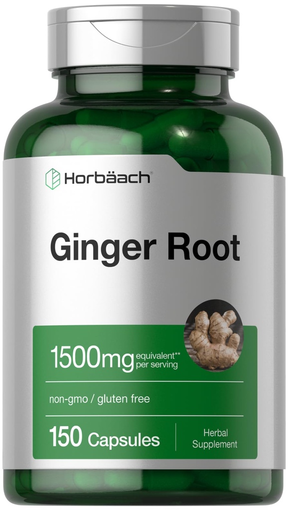 Horbäach Ginger Root Capsule 1500 mg | 150 pillole | Non OGM, Gluten Free | Estratto di radice di zenzero