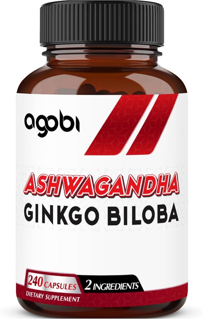 agobi 1600mg Ashwagandha con Ginkgo Biloba Supplement - Super Extract Formula for Immune System, Energy Production, Memory Health & Focus - 240 Veggie Capsule