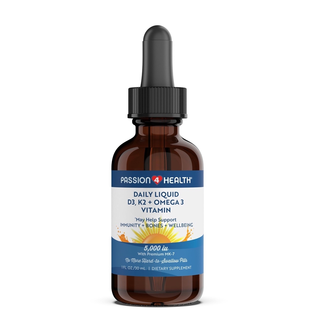Passione 4 Vitamina liquida organica D3 K2 (Mk-7) + Supplemento Omega 3 - Gocce di vitamina D liquide (5000IU) - Supporto per ossa e muscoli sani