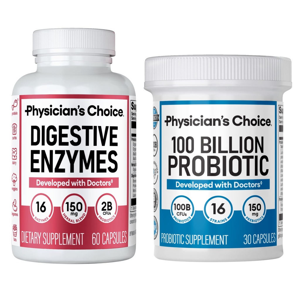 CHOICE 100 Billion + Enzima digestivo 60ct Bundle - Advanced Gut Health Support