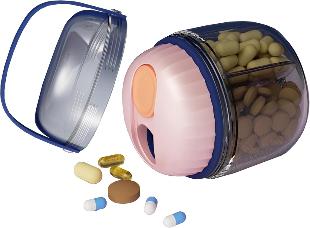 MURRI&MURRDI Pill Organizer con 4 scomparti, Travel Pill Box, Portable Case with Anti-Mixing & Wide Openings Design, Pill Container Holder for Vitamins Fish Oils Medications, Pink