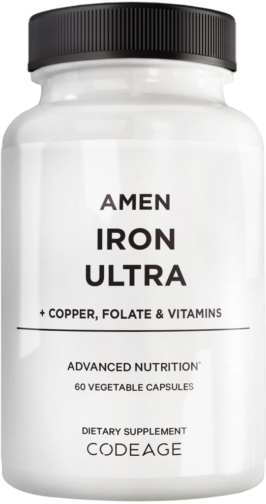 Modifica Ferro da stiro Ultra Supplemento + Rame, Folate, Vitamina C e B12-2-Month Alimentazione - Ferroso Solfato di Ferro Vitamina - 65mg Per Serving - Acido Folico - Pillole Non OGM - 60 Capsule
