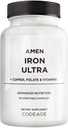 Modifica Ferro da stiro Ultra Supplemento + Rame, Folate, Vitamina C e B12-2-Month Alimentazione - Ferroso Solfato di Ferro Vitamina - 65mg Per Serving - Acido Folico - Pillole Non OGM - 60 Capsule