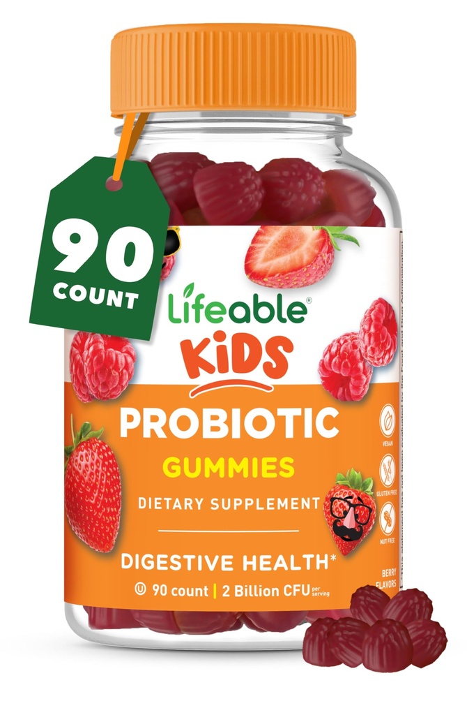 Probiotici per bambini Gummies | 2 miliardi di CFU | Grandi Gummies Probiotici per bambini | per Gut Health, Supporto Digestivo e Supporto Immune | 90 Gummies Probiotici per bambini e bambini | Lifeable