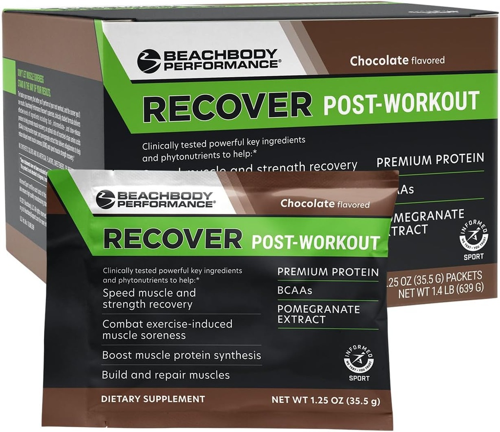 BODi Recover Whey Protein Powder Blend– Post-Workout Chocolate Whey Supplement per il recupero del muscolo con proteine 20g, BCAA, estratto di melograno - Fast Recovery - 18 Serving Packets