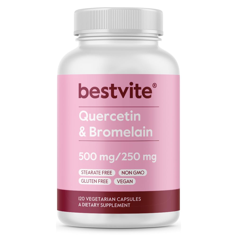 BESTVITE Quercetin con Bromelain 500mg/250mg (120 capsule vegetariane) - No Stearates - No Silicon Dioxide - Vegan - Non OGM - Gluten Free