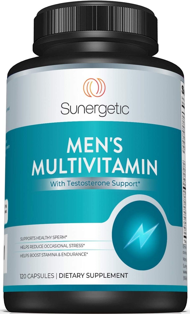 Sunergetic Premium Men’s Support Supplement – Potente Multivitamin– Supporta Energia, Stamina, Endurance & Stress Management – con Zinc, Ashwagandha, Maca, L-Carnitina & Vitamine – 120 capsule