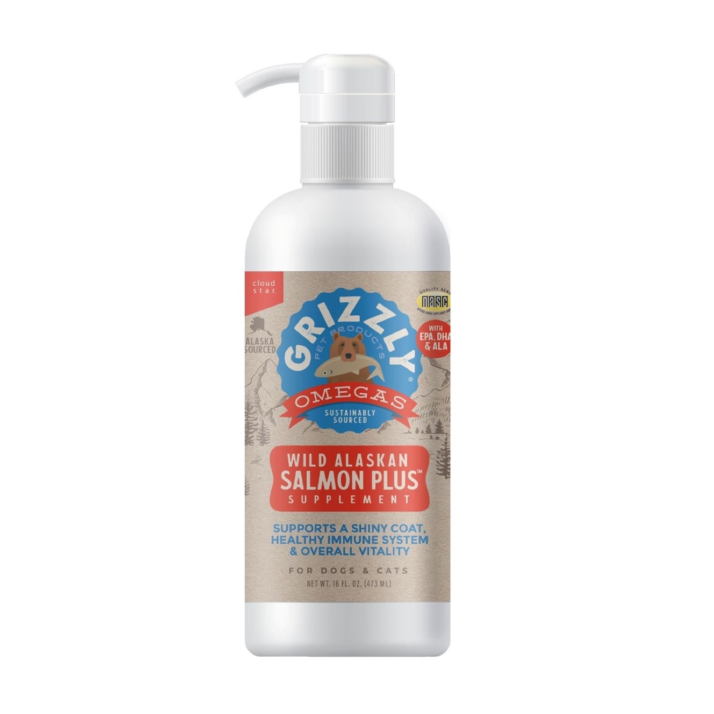 Prodotti per animali Grizzly Salmon Plus Omega 3-6-9 Integratore alimentare per cani e gatti, 16 oncia