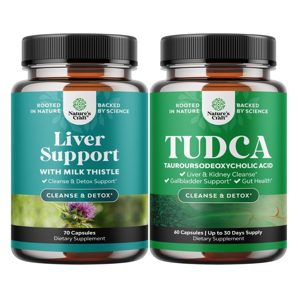 Bundle of Liver Cleanse Detox & Repair Formula e Advanced TUDCA Liver Support Supplement - con il latte Thistle Dandelion Root Turmeric and Artichoke Extract - Extra Strength TUDCA 500mg Bile Salts