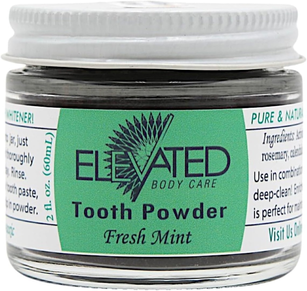 Polvere di denti elevata – tutta la polvere di denti naturali con Xylitol e Charcoal attivato - Herbal - Vegan - vaso di vetro 2 oz - menta o cannella, va grande con dentifricio elevato - Made in USA (Mint)