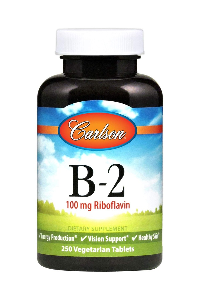 Carlson - B-2, 100 mg Riboflavin, Produzione Energetica, Vision Support & Healthy Skin, 250 compresse vegetariane
