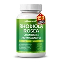RHODIOLA ROSEA Supplement- 11-in-1 Miscela naturale con camomilla L-teanina Ashwagandha Santo Basilio Valerian Passionflower - 150 Count - Made & Tested in the USA