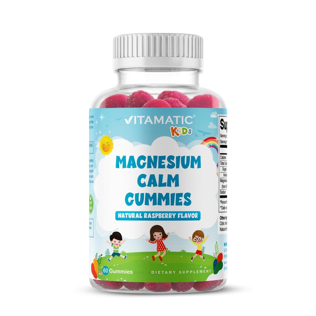Vitamatic Kids Magnesium Calm Gummies - 60 Vegan Count - Grande Degustazione - Promuovi sano, muscolo, ossa e supporto energetico