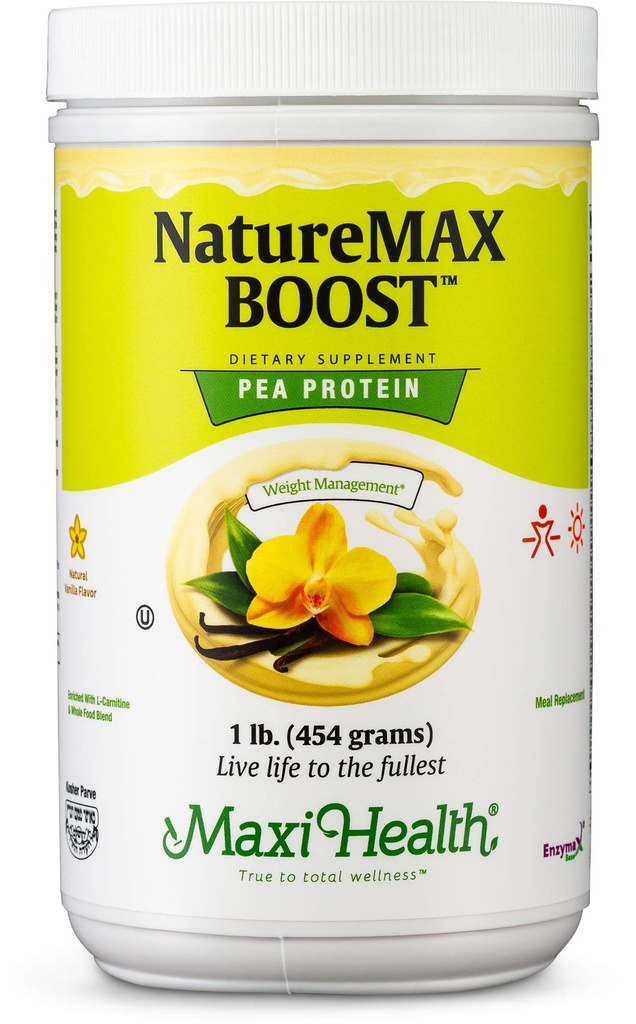 NatureMax BoostTM Pea Protein Powder - Diet Supplement Meal Sostituzione - 20g Protein Per Serving - Natural Vanilla Flavor - Kosher Vitamin - 1lb
