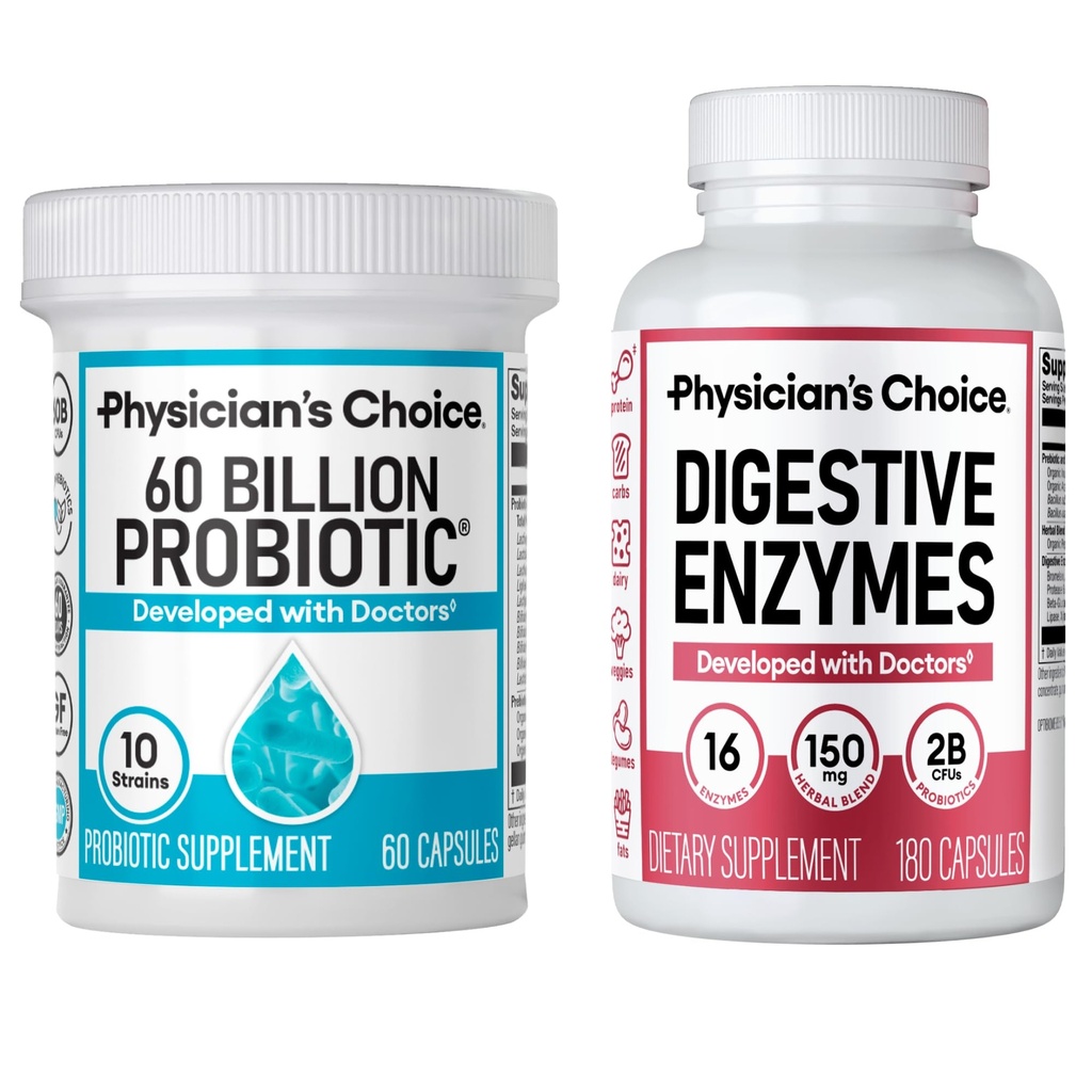 CHOICE del medico - Bundle ottimale per la salute del fegato: 60 miliardi di Probiotici 60ct + Enzima digestivo 180ct per il comfort digestivo e il supporto immunitario - Valore Bundle
