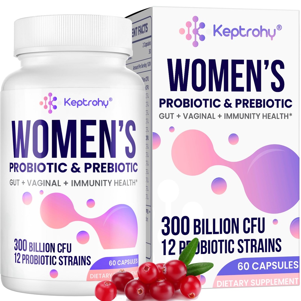 Probiotici vaginali per le donne - 300 miliardi di CFU 12 Probiotici con prebiotici, Estratto di mirtillo organico Probiotico giornaliero delle donne per vaginale, urinario, digestivo, fegato, salute immunitaria, 60 capsule