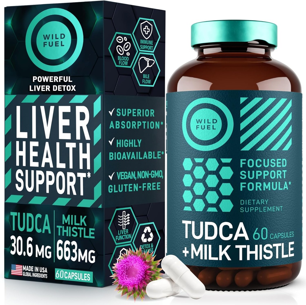 TUDCA e il latte supplemento di cardo - i sali di bile Supplemento con latte di silymarin Estratto di fegato Cleanr, Gallbladder, Rene, Gut Health - acido ursolico Tudca Bile Salt Liver Health - 60 capsule